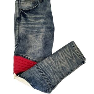 Slim Fit Blue and Red Jeans with Distressed Look